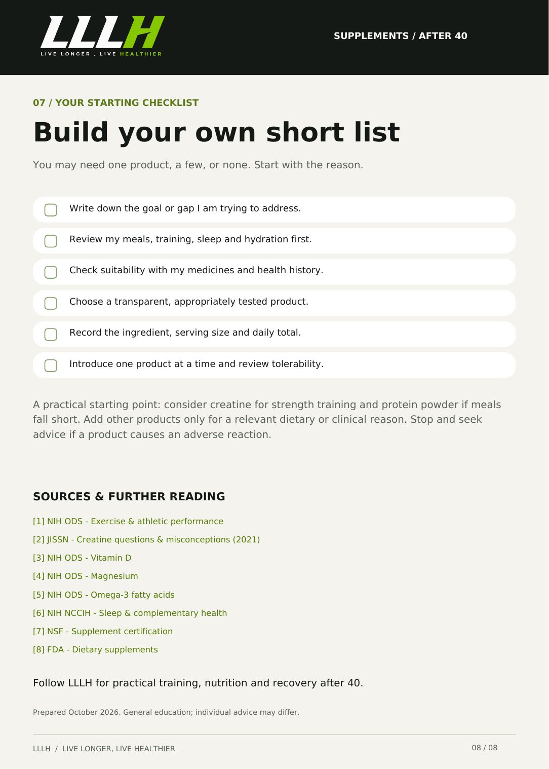 Starting checklist and sources page